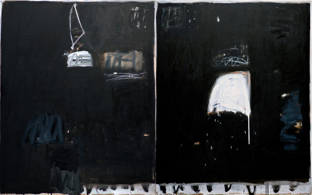 SYLVIA McEWAN_MAKING A MARK - BLACK AND WHITE Series V_(diptych)_152x244cm_oil on linen_SOLD
