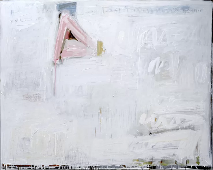 SYLVIA McEWAN_WHITE FIELD WITH PINK TRIANGLE_122x152cm_oil on linen_private commission 2022_SOLD